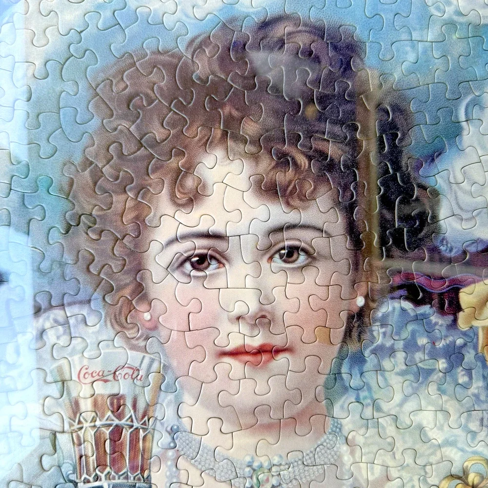 Vintage 1980s Coca-Cola Fountain Girl Jigsaw Puzzle Large Framed Portrait
